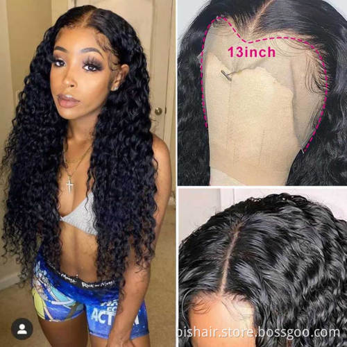 Deep Wave Frontal Wig  T Part Brazilian Deep Wave WigTransparent Lace Wigs Wet And Wavy Deep Curly Lace Front Human Hair Wigs